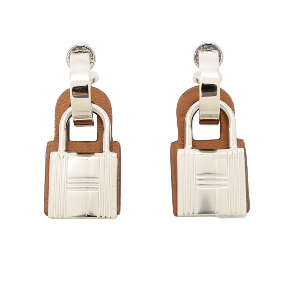 Hermes O'Kelly earrings, gold metal, Swift leather, D stamp.